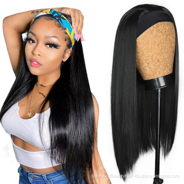 24'' Straight Headband Scarf Wig Glueless Synthetic Hair for Women Synthetic Straight Headbands for wig African American Women